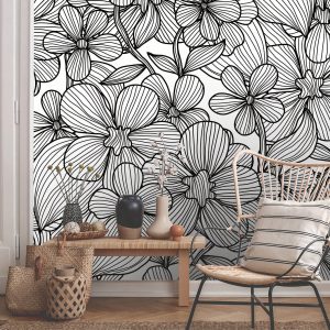 3 Rolls Sketch Flower Pattern Home Decor Wallpaper, Self-Adhesive Waterproof Wear-Resistant Ready To Peel And Stick Removable, Can Be Used For Living Room Bedroom Decor Wall Remodeling And Beautification, Cabinet Desktop Decor, Classroom Decor, Dormitory, 3pcs*47.24*15.75 Inches Multicolor