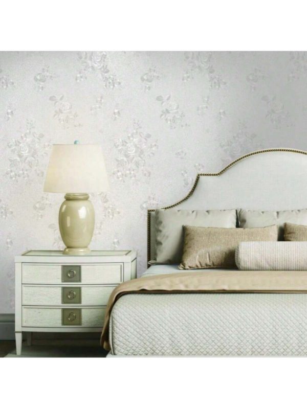 1 Roll Rose Flower Printed Thickened Self-Adhesive Wallpaper, For Bedroom, Balcony, Sofa Background, TV Background Wall Home Renovation Decorative Sticker, Waterproof, Moisture-Proof, Stain-Resistant, Backing With Glue Removable, Easy To Tear And Install Quickly! White