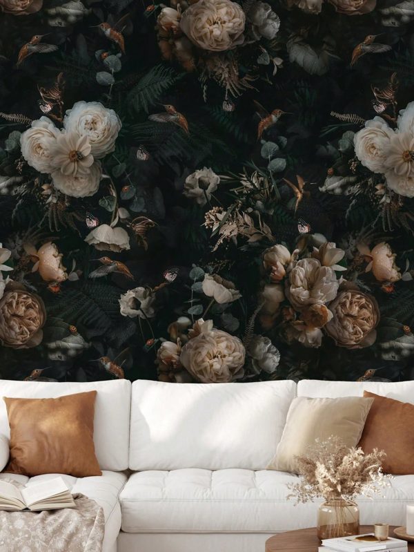 17.7in*9.8ft*1pc Dark Floral Butterfly Art Peel And Stick Wallpaper, Waterproof Renovated Plant Wall Sticker, Removable Beautiful Mural, Home Decor, Wall Art, Wall Decor, Multicolor
